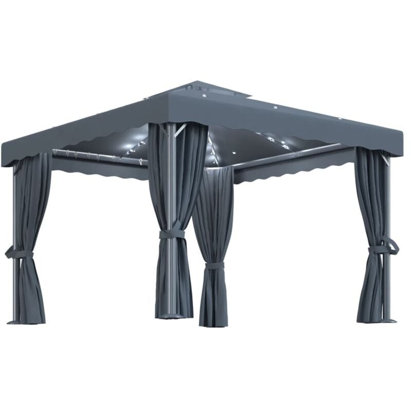 Vidaxl - Tonnelle avec rideau et guirlande lumineuse led 3x3m Anthracite