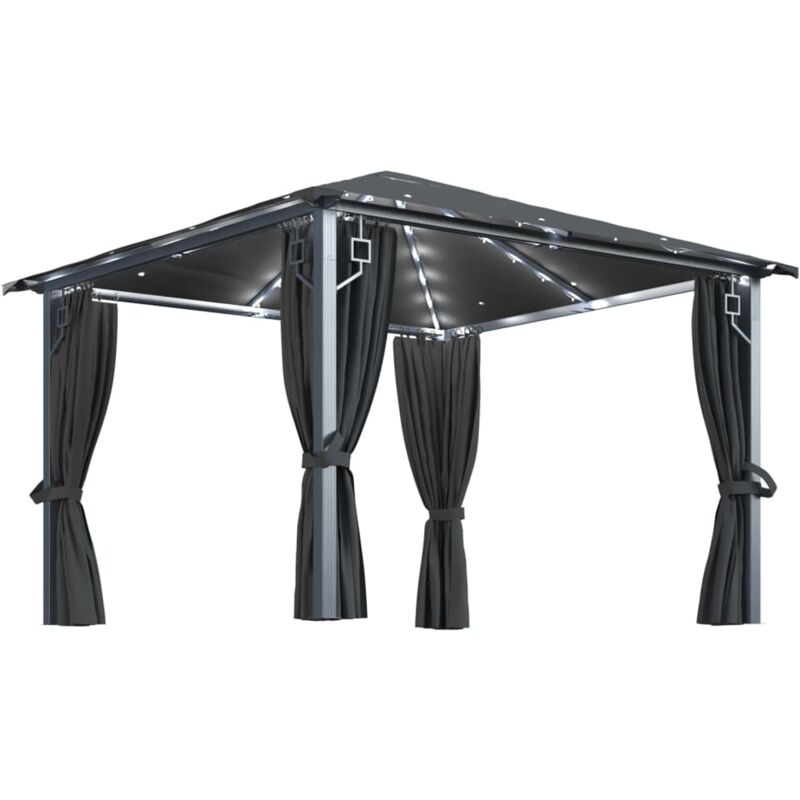 Vidaxl - Tonnelle avec rideau et lumières led 3x3 m Anthracite Aluminium