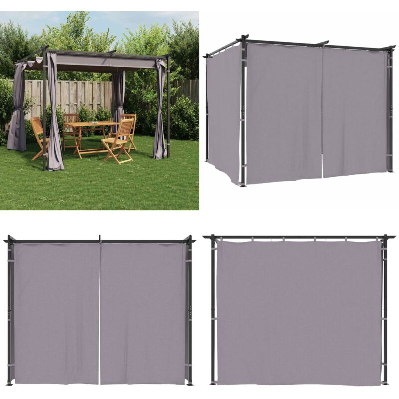 Tonnelle avec rideaux 3x3 m Anthracite Acier - Abri Jardin - Tonnelle - Gazebo - Parasol - Tente Réception - Home & Living