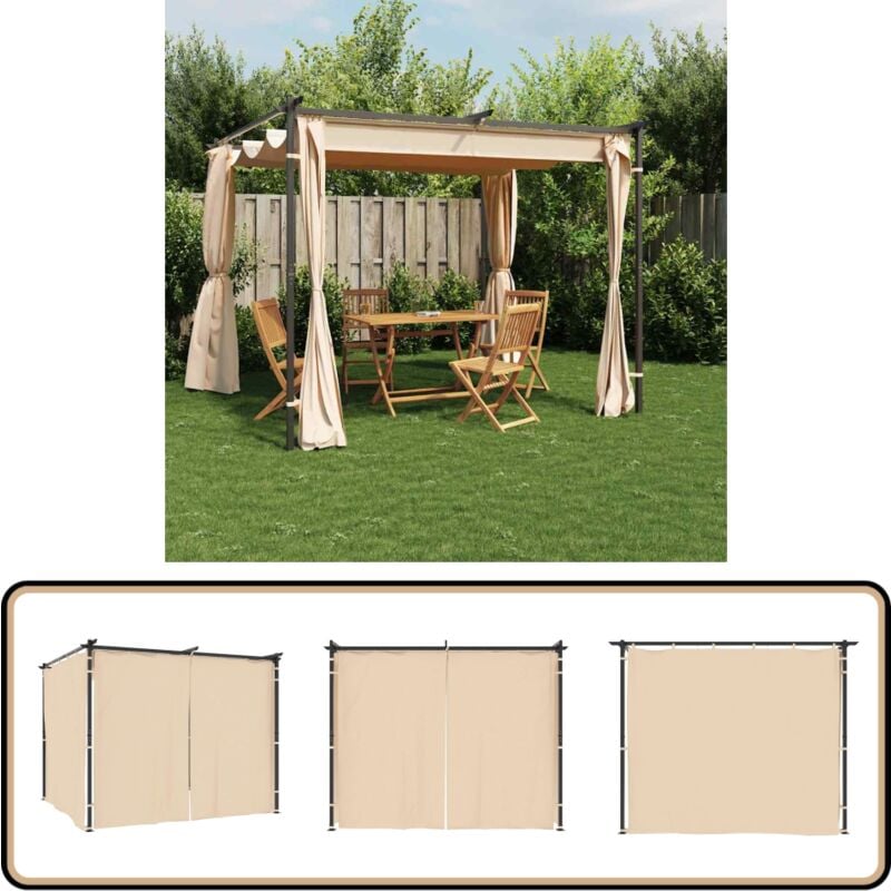 Vidaxl - Tonnelle avec rideaux 3x3 m Crème Acier - Tente De Réception - Tonnelle Extérieure - Auvent Jardin - Parasol - Abri Jardin