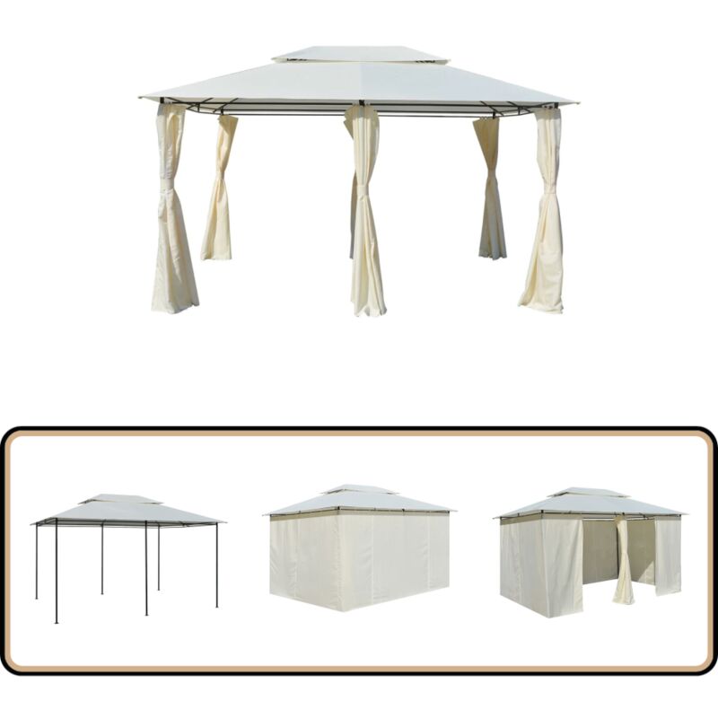 Vidaxl - Tonnelle avec rideaux 4 x 3 m Blanc - Chapiteau - Abri Extérieur - Tonnelle - Gazebo - Structure Extérieure