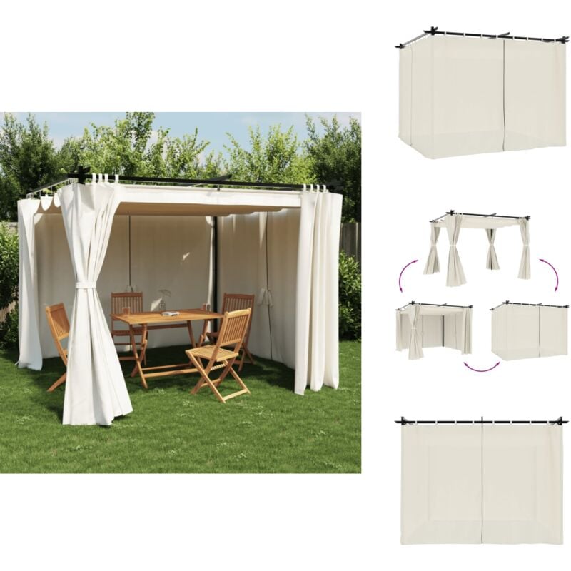 Tonnelle avec rideaux crème 3x3 m acier - Gazebo - Tonnelle De Jardin - Abri Solaire - Structure Extérieure - Parasol