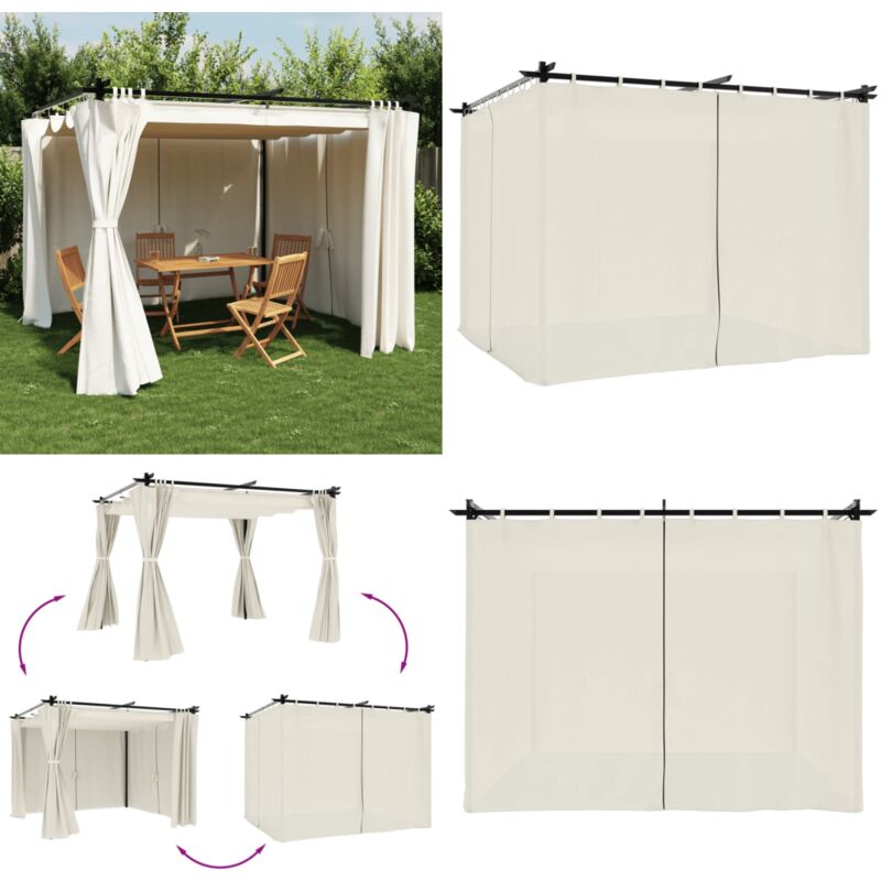 Tonnelle avec rideaux crème 3x3 m acier - Gazebo - Tonnelle De Jardin - Abri Solaire - Structure Extérieure - Parasol - Home & Living