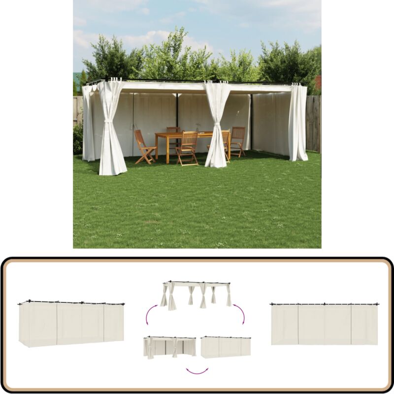 Tonnelle avec rideaux crème 6x3 m acier - Gazebo - Tonnelle - Abri Solaire - Structure Extérieure - Parasol