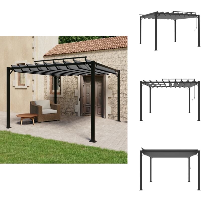 Tonnelle avec toit à persienne 3x3 m Anthracite Tissu aluminium - Tente Extérieure - Tonnelle Jardin - Abri Solaire - Parasol - Auvent Pliable