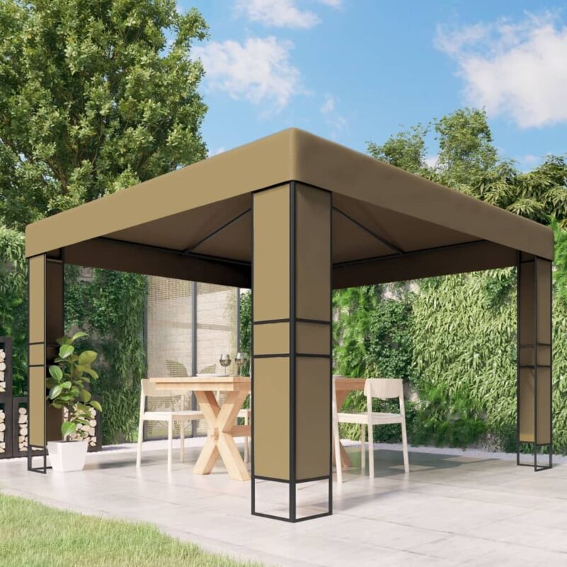Vidaxl - Belvédère avec double toit 3x3x2,7 m Taupe 180 g/m²