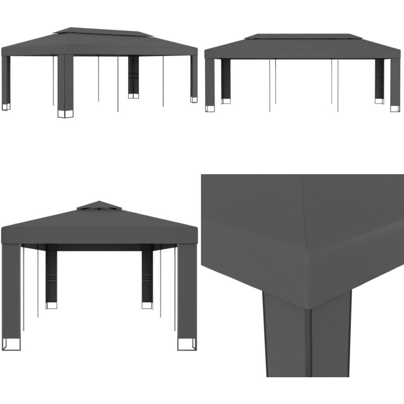 Tonnelle avec toit double 3x6 m Anthracite - Tente Extérieure - Abri Solaire - Tonnelle Jardin - Gazebo - Structure Extérieure - Home & Living