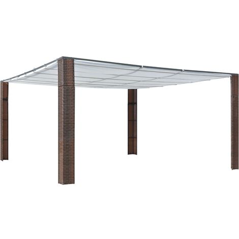 Tonnelle avec Toit Résine Tressée Marron et Crème 400x400x200 cm