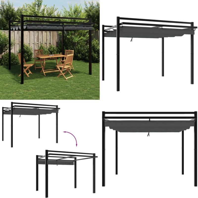 Tonnelle avec toit rétractable anthracite 3x3 m aluminium - Abri De Jardin - Tonnelle Extensible - Parasol - Terrasse Couverte - Mobilier De Jardin