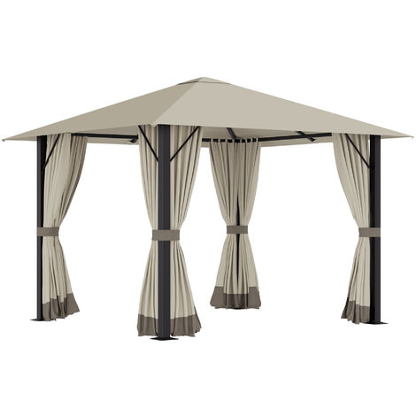 Tonnelle barnum de jardin 2,97L x 2,97l m avec 4 parois latérales amovibles - toit avec évent - porte zippée - armature aluminium et acier - beige - Beige