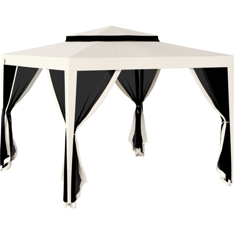 Tonnelle barnum de jardin 3L x 3l m avec 4 moustiquaires amovibles - double toit - métal polyester blanc cassé