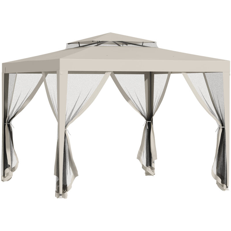 Outsunny - Tonnelle barnum de jardin 3L x 3l m avec 4 moustiquaires amovibles - double toit - métal polyester beige