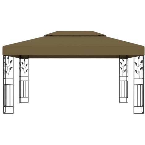 Tonnelle Barnum de Jardin, Pavillon, Pergola, Tente de jardin, avec double toit 3x4 m Taupe 180 g/m² OIB1529E