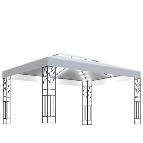 Tonnelle Barnum de Jardin, Pavillon, Pergola, Tente de jardin, avec double toit et lumières LED 3x4 m Blanc OIB4071E