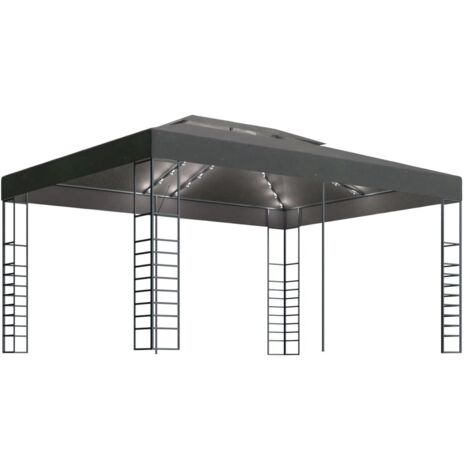 Tonnelle Barnum de Jardin, Pavillon, Pergola, Tente de jardin, avec guirlande lumineuse à LED 3x4 m Anthracite OIB6427E