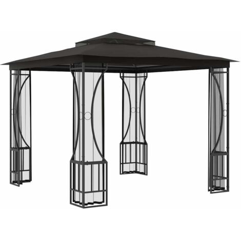 Tonnelle Barnum de Jardin, Pavillon, Pergola, Tente de jardin, avec moustiquaire 300x300x265 cm Anthracite OIB8669E