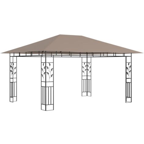 Tonnelle Barnum de Jardin, Pavillon, Pergola, Tente de jardin, avec moustiquaire 4x3x2,73 m Taupe 180 g/m² OIB6390E
