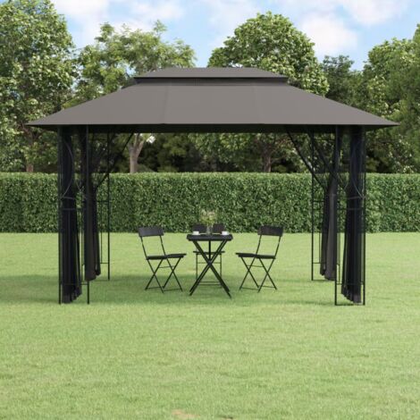 Tonnelle Barnum de Jardin, Pavillon, Pergola, Tente de jardin, avec parois latérales anthracite 400x300x270 cm acier OIB2245E