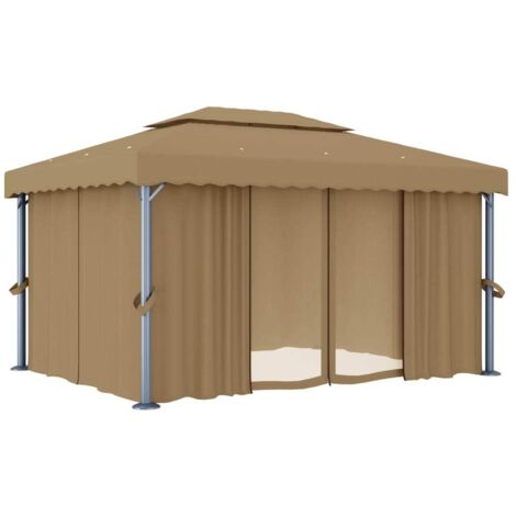 Tonnelle Barnum de Jardin, Pavillon, Pergola, Tente de jardin, avec rideau 4x3 m Taupe Aluminium OIB7866E