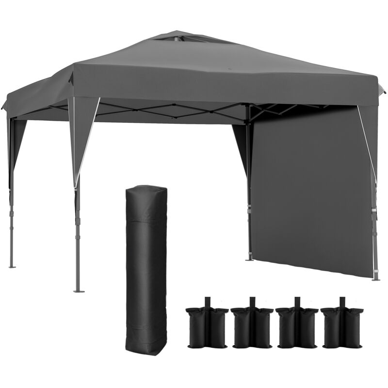 Tonnelle pop-up barnum pliant 3 x 3 x 2,65 m - paroi latérale amovible, sac transport, sacs à lester - acier toile gris