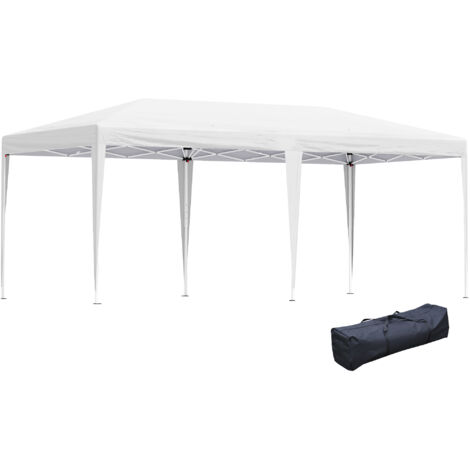 Tonnelle barnum de jardin pop-up pliant 5,91L x 2,97l x 2,65H m sac inclus acier époxy oxford haute densité blanc