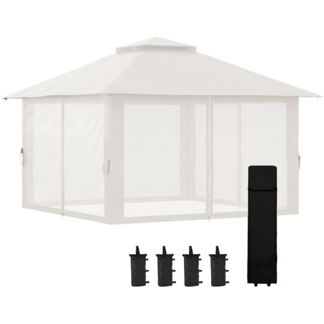 Tonnelle barnum de jardin pop-up pliant double toit anti-UV 50+ avec 4 moustiquaires zippées 4 x 4 m Blanc