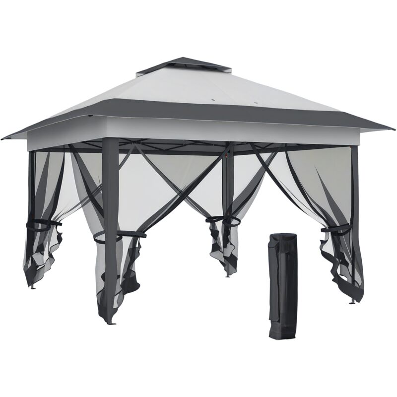 Outsunny - Tonnelle barnum de jardin pop-up pliant 3,64L x 3,64l x 2,98H m acier polyester moustiquaires + sac de transport à roulettes gris