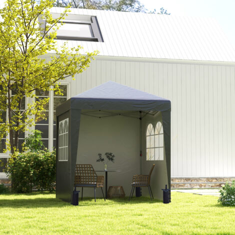 Tonnelle barnum de jardin pop-up pliant réglable en hauteur protection UV 30+ 3 parois latérales gris