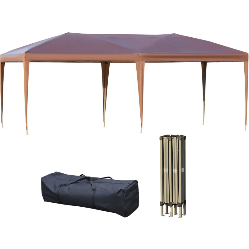 Tonnelle barnum de jardin pop-up pliant 5,91L x 2,97l x 2,65H m sac inclus acier époxy gris oxford haute densité marron
