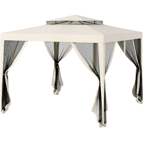 Tonnelle barnum jardin 3x3 m 4 moustiquaires amovibles double toit crème
