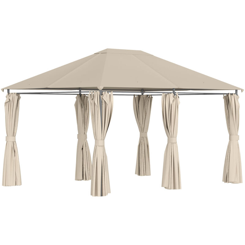 Outsunny - Tonnelle barnum pavillon de jardin style colonial double toit toiles latérales amovibles taupe
