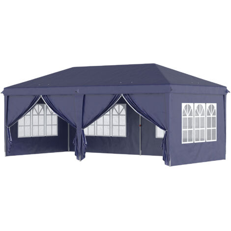 Tonnelle barnum pliable pop-up étanche 6x3x2,7 m 4 côtés amovibles 4 fenêtres housse