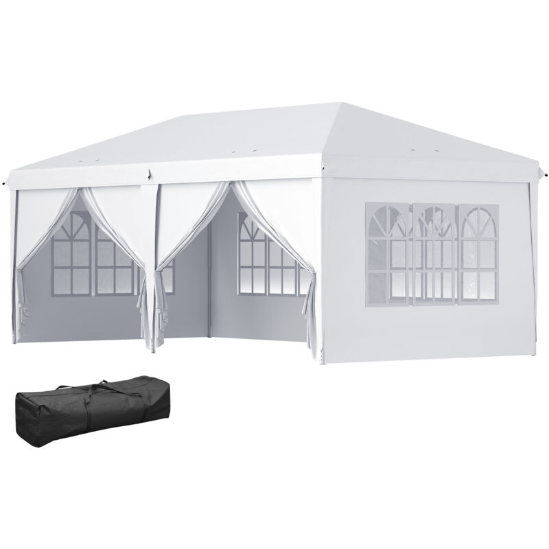 Outsunny - Tonnelle barnum pliant pop-up imperméabilisé 5,85L x 2,95l x 2,7H m 6 parois latérales amovibles 4 fenêtres + sac de transport blanc