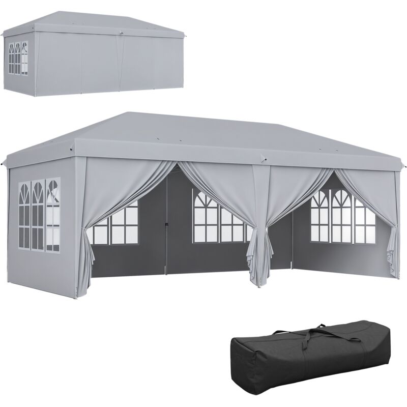 Outsunny - Tonnelle barnum pliant pop-up imperméabilisé 5,85L x 2,95l x 2,7H m 6 parois latérales amovibles 4 fenêtres + sac de transport gris