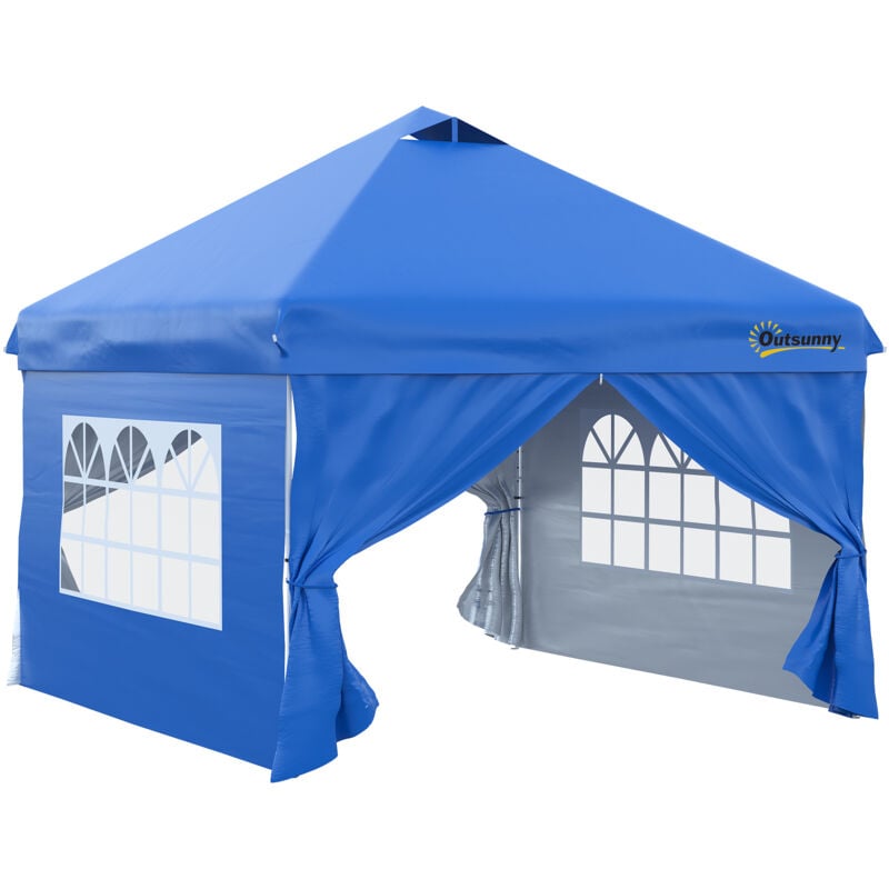 Tonnelle barnum pliant pop-up 3L x 3l x 2,84H m 4 parois latérales amovibles 2 fenêtres + sac de transport métal Oxford bleu