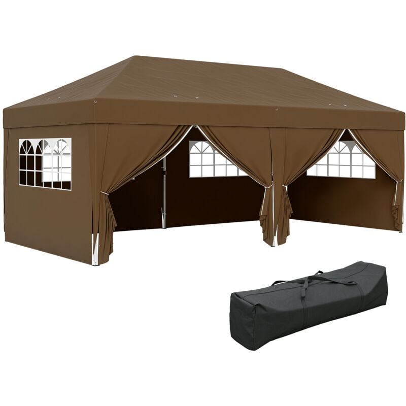 Tonnelle barnum pliant pop-up 5,9L x 2,95l x 2,85H m 6 parois latérales amovibles 4 fenêtres sac de transport chocolat