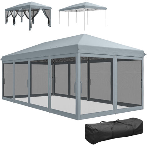 Tonnelle Barnum Pliant Pop-up 6 x 3 m avec moustiquaires amovibles + housse de transport grise