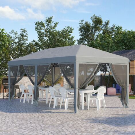 Tonnelle Barnum Pliant Pop-up 6 x 3 m moustiquaires amovibles + Sac de Transport Gris