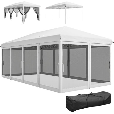 Tonnelle Barnum Pliant Pop-up 6x3m avec Moustiquaires Amovibles + Sac Transport Crème Noir