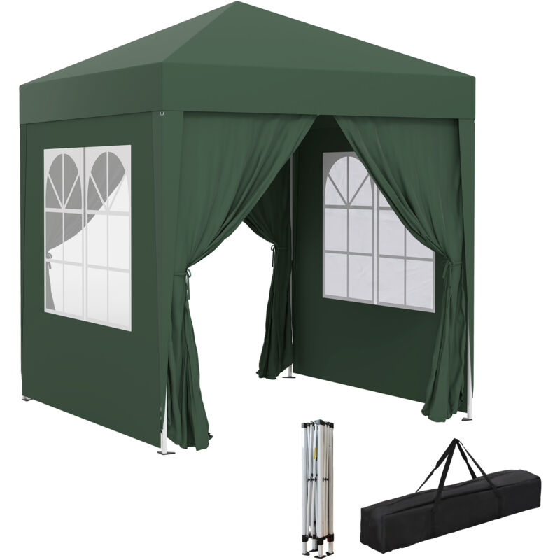 Tonnelle de jardin tente pliante barnum pop-up 2 x 2 m 4 parois latérales amovibles 2 fenêtres sac de transport vert