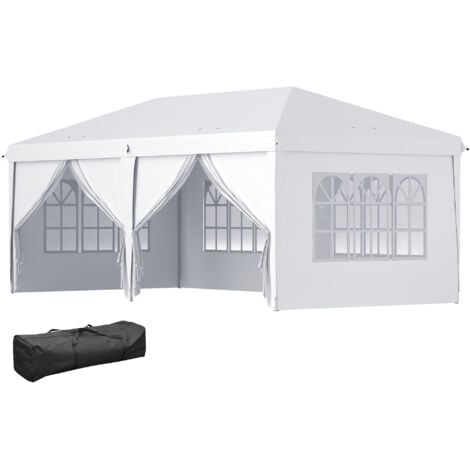 Tonnelle barnum pliant pop-up imperméabilisé 5,85L x 2,95l x 2,7H m 6 parois latérales amovibles 4 fenêtres + sac de transport blanc