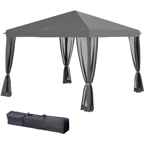Tonnelle barnum pliant style colonial 2,95L x 2,95l x 2,6H m 4 moustiquaires + sac de transport gris