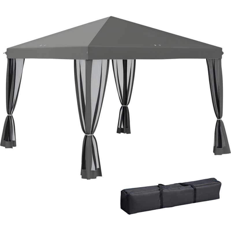 Outsunny - Tonnelle barnum pliant style colonial 2,95L x 2,95l x 2,6H m 4 moustiquaires + sac de transport gris