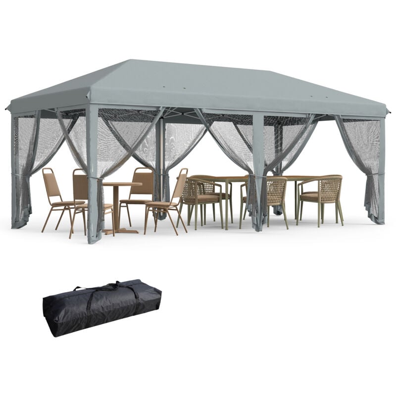 Outsunny - Tonnelle barnum pliant style colonial dim. 5,85L x 2,95l x 2,7H m 6 moustiquaires sac de transport gris