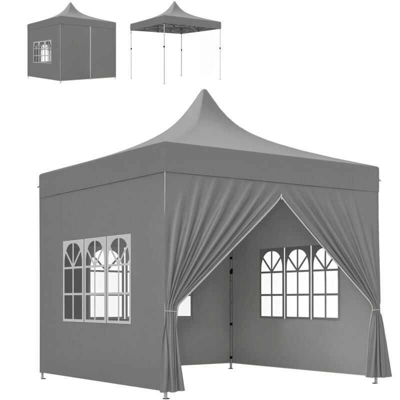 Tonnelle barnum pop-up 3 x 3 m 4 parois latérales amovibles 3 fenêtres hauteur réglable sac transport gris