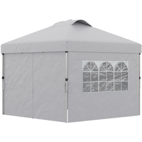 Tonnelle barnum pop-up 3x3m hauteur ajustable avec parois latérales, fenêtres aérées et sac à roulettes