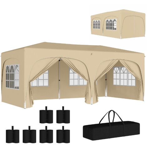 Tonnelle barnum pop up automatique 3x6 m - hauteur réglable - sac de transport, 6 sacs à lester inclus - sable
