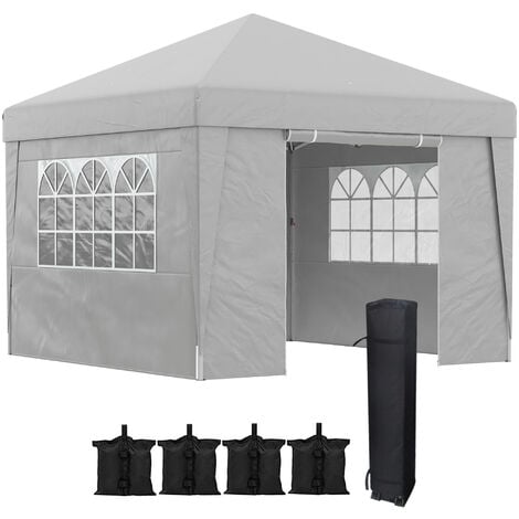 Tonnelle barnum pop-up pliant 2,98L x 2,98l x 2,75H m sacs de lestage et transport inclus gris