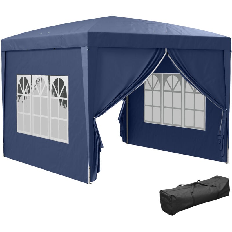 Tonnelle barnum pop-up pliant dim. 3L x 3l x 2,58H m 2 fenêtres sac transport acier Oxford bleu