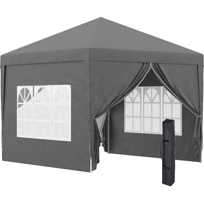 Tonnelle barnum pop-up pliant dim. 3L x 3l x 2,58H m 2 fenêtres sac transport acier Oxford gris